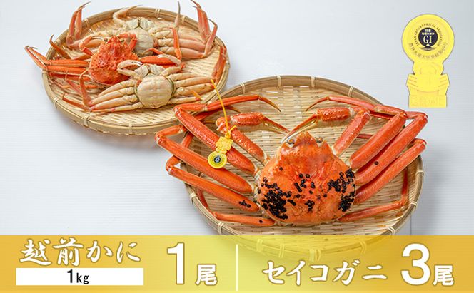 茹で越前ガニ【期間限定】食通もうなる本場の味をぜひ、ご堪能ください。セイコガニセット 約1kg＋セイコガニ3杯 越前がに 越前かに 越前カニ カニ ボイルガニ 蟹 