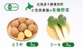 小笠原農園の有機野菜 2種詰合せ（とうや3kg・リーキ3kg）北海道 十勝 幕別《2026年秋出荷先行予約》【 野菜 芋 じゃがいも とうや ねぎ ネギ ポロネギ リーキ セット 】 