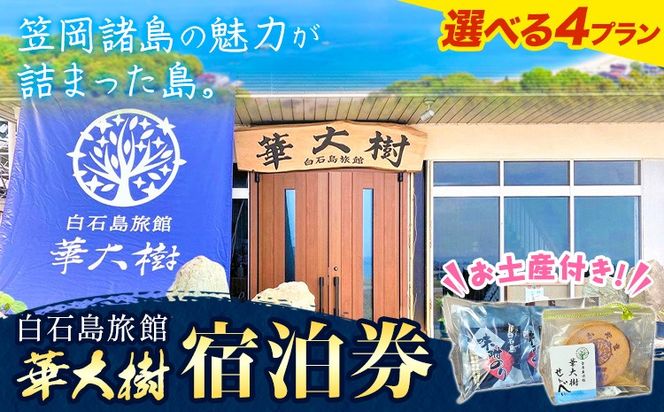 白石島旅館 華大樹 宿泊券 1泊3食付き 4プランから選べる 1名 2名 アクティビティ 華大樹《30日以内に出荷予定(土日祝除く)》岡山県 笠岡市 送料無料 チケット 食事 付き 宿泊 旅行 笠岡諸島---H‐41---