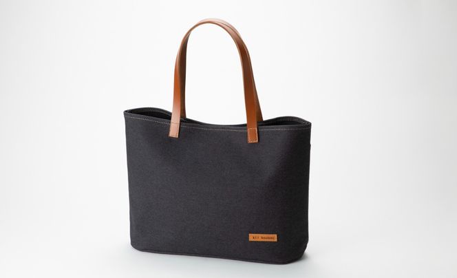 【J-245】ｋｉｉ工房　帆布かばん　スタンダードトートL 手長 先染め黒【高島屋選定品】