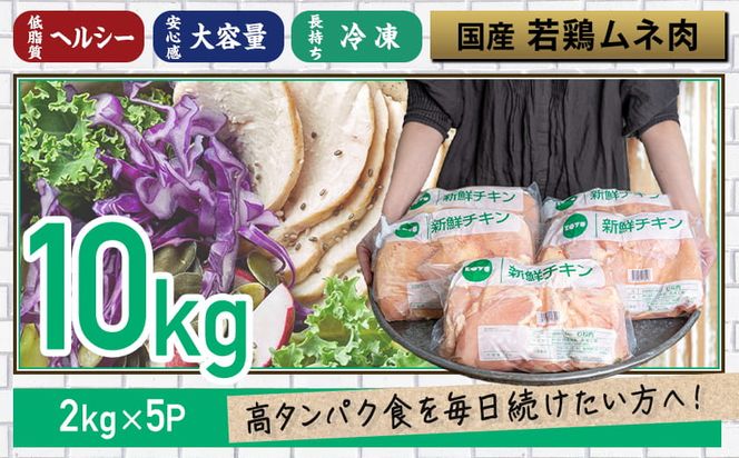 【業務用】低カロリー＆高タンパク！国産若鶏ムネ肉10kg_AC-1517_(都城市) 国内産若鶏 鶏むね肉 2kg×5パック 業務用 鶏胸肉 低カロリー 高たんぱく チキン南蛮 蒸し鶏 サラダチキンにおすすめ ストック さっぱり ヘルシー 鶏肉 肉 国産 ヘルシー 旨味 たっぷり チキン南蛮 蒸し鶏 照り焼きチキン