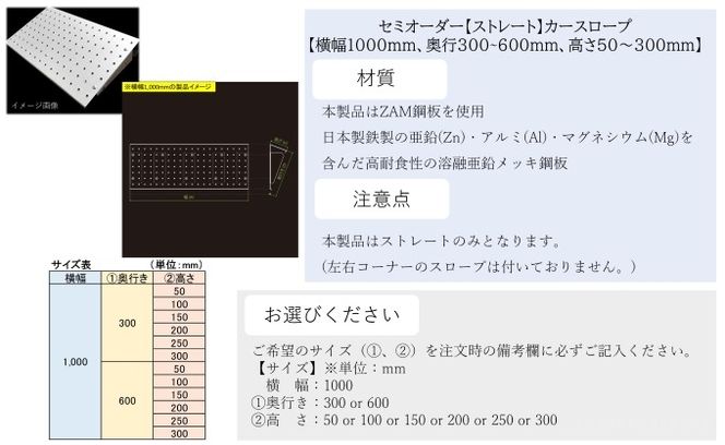 セミオーダー【ストレート】「カースロープ」【横幅1000mm、奥行300～600mm、高さ50～300mm】