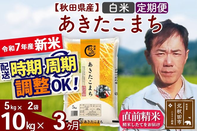 ※令和7年産 新米※《定期便3ヶ月》秋田県産 あきたこまち 10kg【白米】(5kg小分け袋) 2025年産 お届け時期選べる お届け周期調整可能 隔月に調整OK お米 みそらファーム|msrf-12103