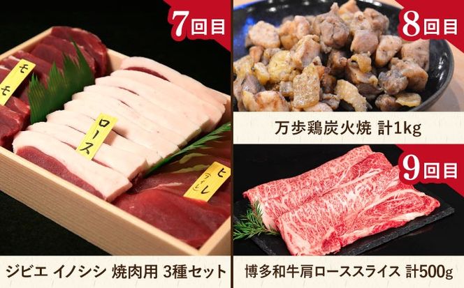 【全12回定期便】糸島・贅沢お肉定期便 毎月3～4人前 （ 博多和牛 糸島和牛 糸島豚 はかた地どり イノシシ ウインナー シャトーブリアン ステーキ ハム ソーセージ ハンバーグ ） [AAH009] 地鶏 モモ ハンバーグ ジビエ 肩ロース 焼肉 水炊き お肉 牛肉 豚肉
