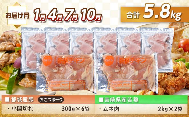 大容量！隔月5回お届け！「おさつポーク」と宮崎県産若鶏定期便_T85（5）-1403_(都城市) 隔月 5回お届け おさつポーク 豚肉 県産若鶏 鶏肉 業務用 毎回5kg以上 冷凍 栗山ノーサン
