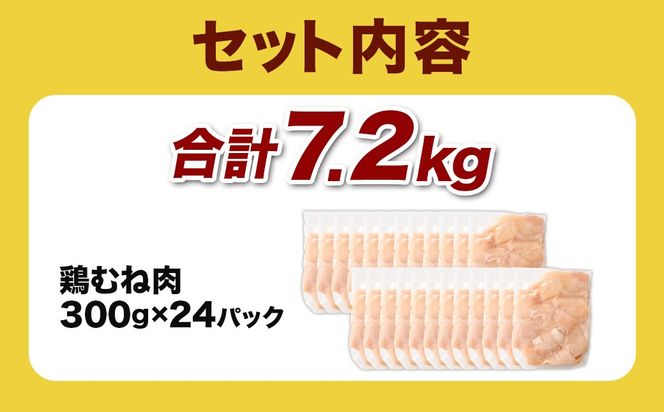 ＜鶏むね肉 300g×24パック 計7.2kg＞翌月末迄に順次出荷 【c1468_kf】 鶏肉 お肉 むね肉 ムネ肉 小分けパック 冷凍