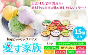 愛す家族 カップアイス 15個入り 選べるフレーバー 笠岡ジェラート 工房ハッピーのカップアイス ハッピー＆甲和株式会社 ジェラート アイス ミルク たたらシャインマスカット 清水白桃 いちご アスパラガス プチトマト 瀬戸内バナナ マンゴー パセリ 岡山県 笠岡市---B-20---