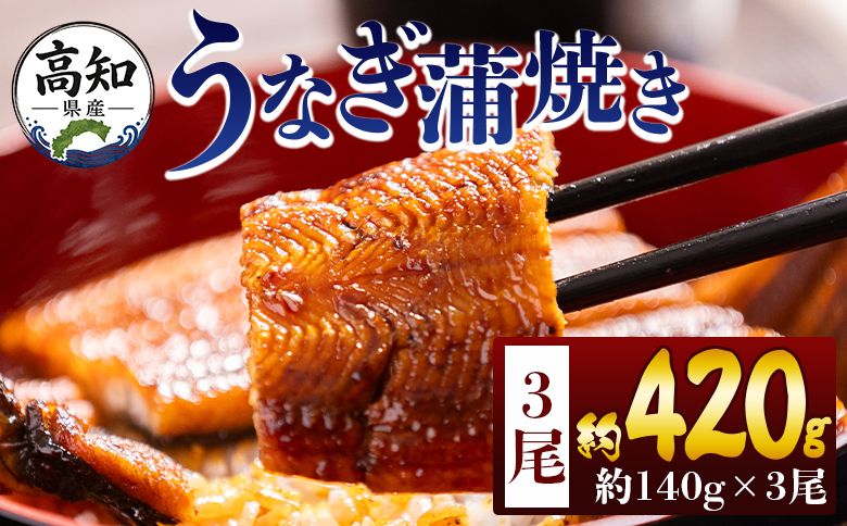 うなぎ 鰻 高知県産蒲焼きうなぎ 約140g 3尾 計約420g fb-0145