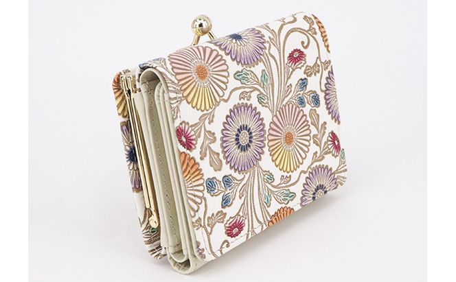 【文庫屋大関】三つ折りミニ財布　更紗菊【皮革工芸品】 ファッション 小物 民芸品 お札 カード 小銭 手のひらサイズ コンパクト 大人かわいい 牛革 手作り 国産 