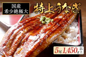 国産 希少 超極大 特上うなぎ(290g×5尾)【OT000OF50】