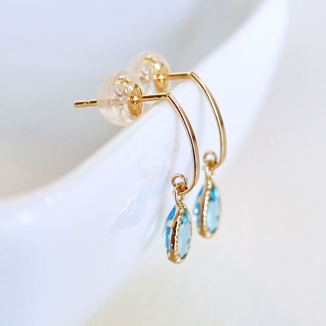 K10YG(10金) イエローゴールド 揺れる ブルートパーズ アンティーク ピアス 保証書付 SR-2223-1 242-043-d