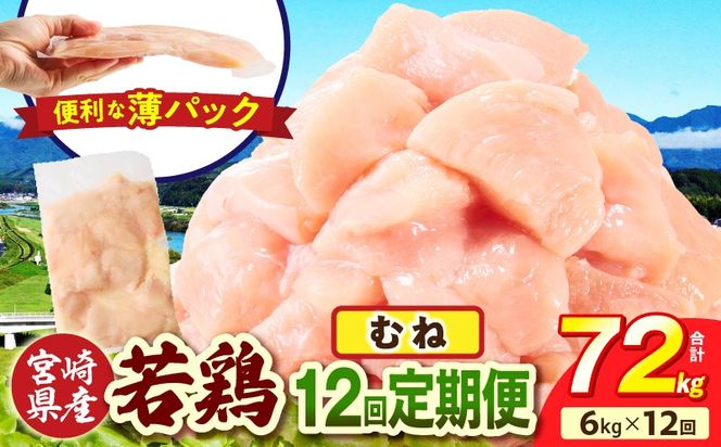 宮崎県産 若鶏切身 むね肉 6kg（300g×20袋）【12か月定期便】_b0803_it_x2