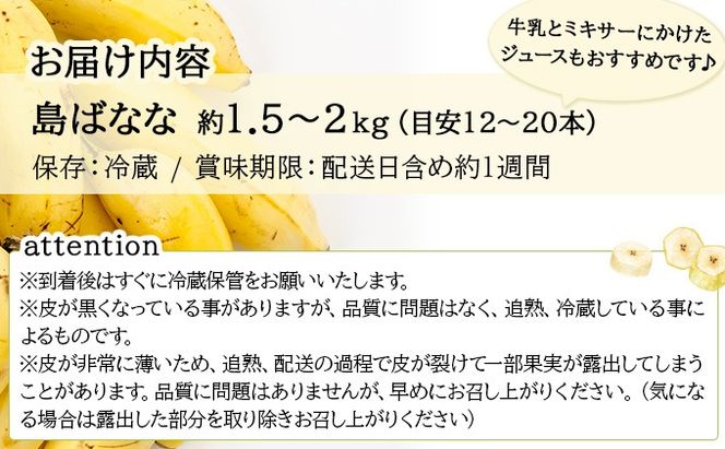 【先行予約 2026年5〜10月順次発送】バナナ好きに届けたい！！完全無農薬栽培 もっちり食感がやみつきの希少な国産『プレミアム島ばなな』贅沢に1房丸ごと約1.5-2kgお届け！！