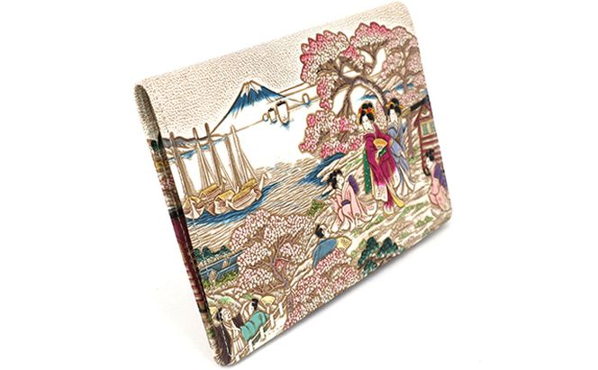 【文庫屋大関】パーソナルホルダー　浮世絵　御殿山【皮革工芸品】 ファッション 小物 シンプル パスポートケース 病院セット 型押し 大関卯三郎 牛革 