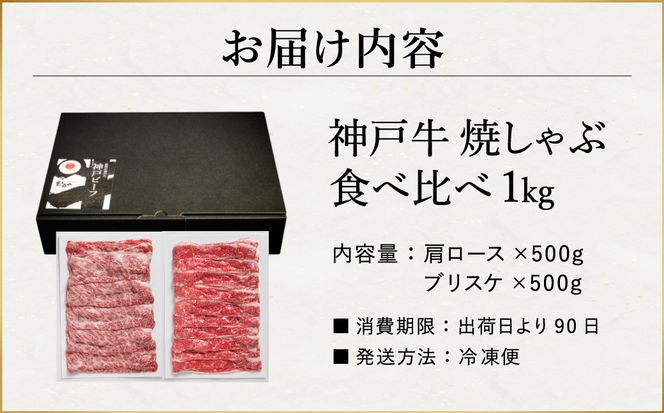 神戸牛 焼きしゃぶ 1kg（肩ロース500g・ブリスケ500g）/ 焼きしゃぶ用 焼き肉 焼肉 牛肉 スライス うす切り 冷凍 国産牛 ブランド牛【帝神志方ミート】
