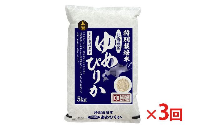 玄米 北海道赤平産 ゆめぴりか 5kg 特別栽培米 【3回お届け】 米 北海道 定期便 お米 ふるさと納税 