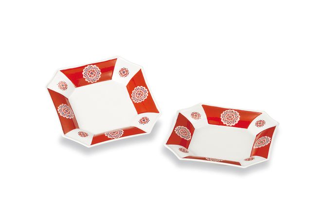 ペア5.5号皿　赤絵丸紋　大志窯