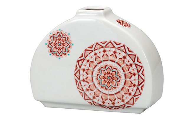 九谷焼　5号一輪生　赤絵丸紋　大志窯 