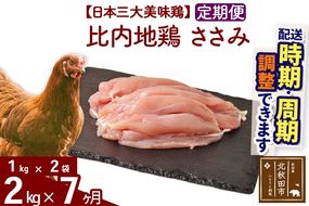 《定期便7ヶ月》 比内地鶏 ささみ 2kg（1kg×2袋）×7回 計14kg 時期選べる お届け周期調整可能 7か月 7ヵ月 7カ月 7ケ月 14キロ 国産 冷凍 鶏肉 鳥肉 とり肉 ササミ|jaat-060707