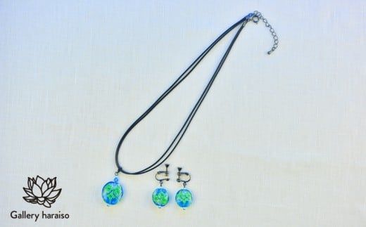 【トンボ玉】緑の風・サンダンカジュエリーセット【グリーン×ブルー】