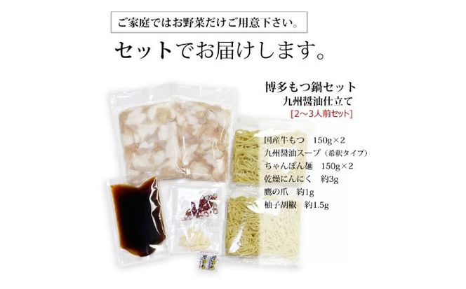 【全12回定期便】博多もつ鍋セット(九州醤油仕立て) 2〜3人前　国産牛もつ300g《築上町》【株式会社ベネフィス】[ABDF154]