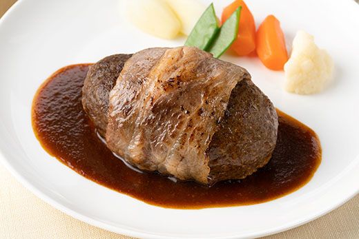 【カネ吉山本】近江牛包みハンバーグ4個（デミソース・ポン酢ソース付き）【Y148W】