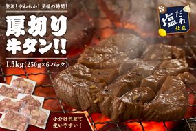 【訳あり】贅沢！やわらか！至福の時間！！厚切り塩だれ牛タン！！1.5kg（250g×6パック）（2026年1月上旬～発送）　YK00466