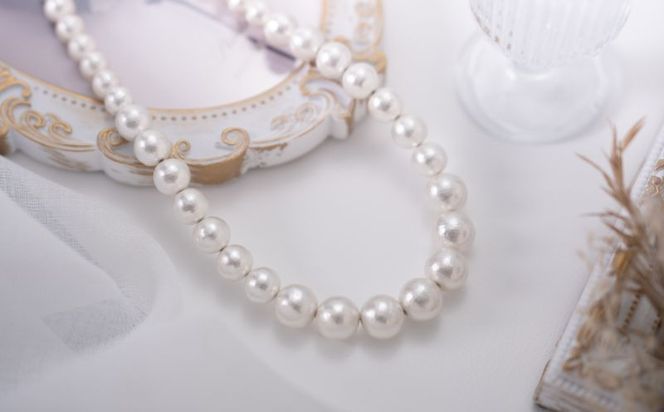 GL005コットンパール「ホワイト」シンプルショートネックレス(金具ゴールド)