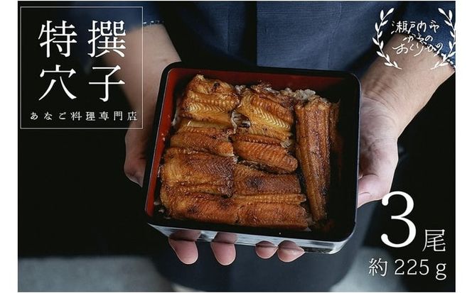 穴子 焼き穴子 3尾入 225g 蒲焼き 小分け 真空パック 厳選 特選 不揃い 小ぶり 魚貝類 魚介類 おかず 和食 魚料理 青島 冷蔵 冷蔵配送 岡山 岡山県 瀬戸内市 [№5735-3385]