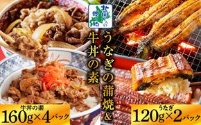 G1558 【丼食べ比べ】五郎藤 国産 関西風 地焼き有頭旨鰻 120g×2尾＆黒毛和牛で作った牛丼の素 160g×4パック