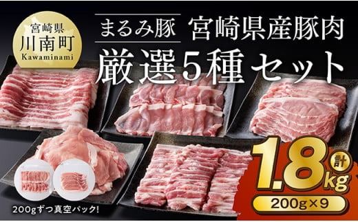 「まるみ豚」宮崎県産豚肉 厳選5種セット 計1.8kg [ 豚肉 豚 肉 国産 川南町 バラ ロース バラスライス ローススライス こま切れ ][D11506]