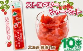 北海道 豊浦産 いちご果肉入り！ 50g × 10本 イチゴシャーベット シャーベット いちご 苺 イチゴ くだもの 果物 フルーツ デザート 果肉 レモン 果汁 国産 北海道産 果実 冷凍