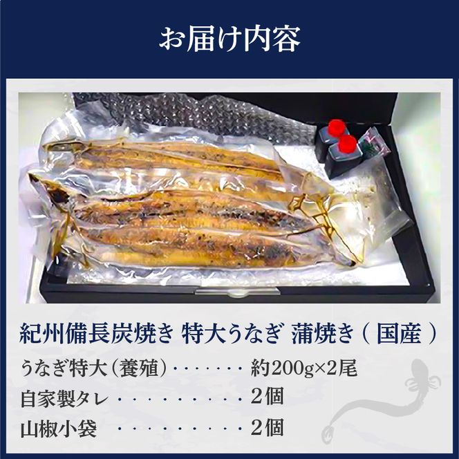 R6102_紀州備長炭焼き 特大 うなぎ 蒲焼き(国産)【鰻 ウナギ 丑の日 土用 蒲焼き 関西風 冷凍】