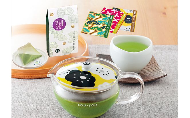 SOU・SOUほほえみ茶器セット〈お茶 茶 煎茶 緑茶 玄米茶 ほうじ茶 ティーバッグ コラボ 急須 耐熱ガラス 宇治抹茶 飲料 工芸品 加工食品 日用品〉 飲料類 ほうじ茶 