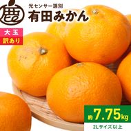 《2026年11月上旬～2027年1月下旬頃順次発送》【2026年先行予約】家庭用 大きな有田みかん約7.5kg+250g（傷み補償分）【わけあり・訳あり】【光センサー選果】_ZH7118