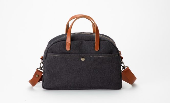 【J-255】ｋｉｉ工房　帆布かばん　２ｗａｙプチボストンショルダー　先染め黒【高島屋選定品】