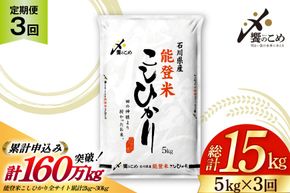 米 定期便 能登米 こしひかり 5kg 3回 計 15kg [中橋商事 石川県 宝達志水町 38601206] コシヒカリ お米 こめ おこめ ごはん ご飯 3ヶ月 ３ヶ月 3か月 ３か月 5キロ ５キロ 白米 精米 能登 石川 石川県産