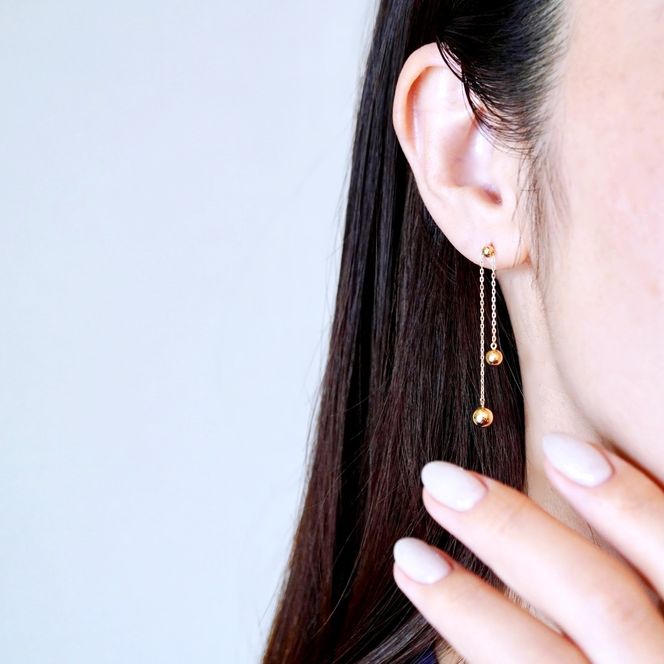 K18(18金) イエローゴールド おしゃれ 長さ調節 技あり ボール チェーン ピアス 地金 (直径3mm4mm 5mm) 保証書付 M1237-1 242-032