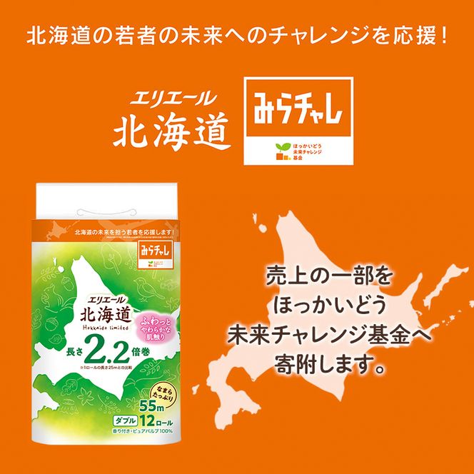 【2ヵ月連続お届け 計144ロール】エリエール 北海道 トイレット なまらたっぷり 2.2倍巻 ダブル 55m トイレットペーパー 大容量 まとめ買い 防災 常備品 備蓄品 消耗品 日用品 生活必需品 送料無料 赤平市