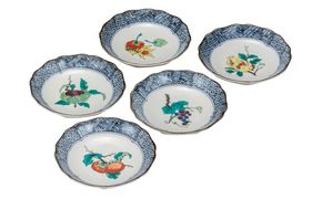 九谷焼　4.2号皿揃　果実絵変り（5枚セット）a01 工芸品 