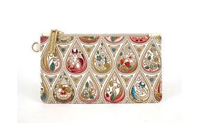 【文庫屋大関】すっきりカードケース　花と猫＜ローズ＞【皮革工芸品】 ファッション小物 雑貨 フラグメントケース 小銭入れ付き 収納 スマート 日本製 花柄 ねこ ネコ 