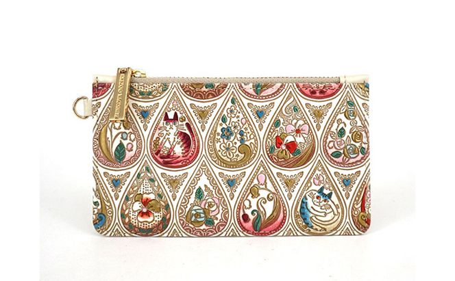 【文庫屋大関】すっきりカードケース　花と猫＜ローズ＞【皮革工芸品】 ファッション小物 雑貨 フラグメントケース 小銭入れ付き 収納 スマート 日本製 花柄 ねこ ネコ 