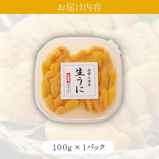 函館朝市 弥生水産 函館産 塩水ウニ 100g 1パック 冷蔵 塩水 うに 新鮮 割りたて とろける 舌触り 甘味 旨味 何もつけずに そのまま 漁師 ウニ漁 期間限定 数量限定 魚介 ウニ丼 酒の肴 おつまみ 北海道 函館 送料無料 お取り寄せグルメ_HD032-045