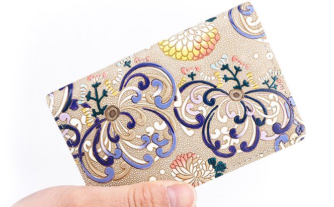 パスケース 乱菊 青紫 文庫屋大関 名刺入れ カードホルダー 名刺ケース 名刺ホルダー カード入れ 定期入れ 定期ケース 雑貨 生活雑貨 小物 革小物 革製品 本革 日用品 民芸品 工芸品 東京 東京都 墨田区