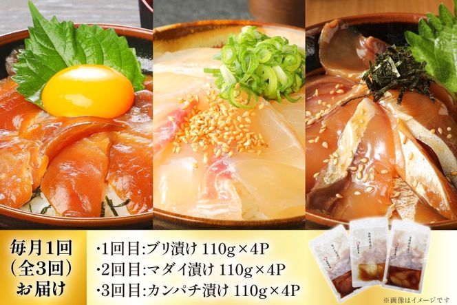 海鮮丼 海鮮漬け丼 3か月 定期便 [請関水産 宮崎県 日向市 452061669] 海鮮丼の具 海鮮 海鮮丼セット 食べ比べ 丼 冷凍 ギフト 漬け丼 ブリ マダイ 真鯛 かんぱち カンパチ