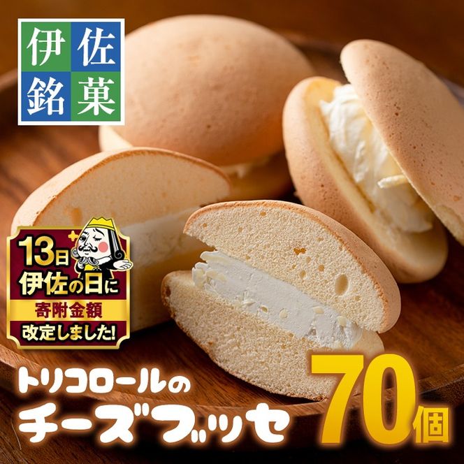 B8-03 【伊佐の日・寄附額改定】伊佐銘菓！トリコロールのチーズブッセ(70個) ブッセに虜(とりこ) お菓子 洋菓子 スイーツ おやつ 冷凍 冷凍便【ケーキハウストリコロール】