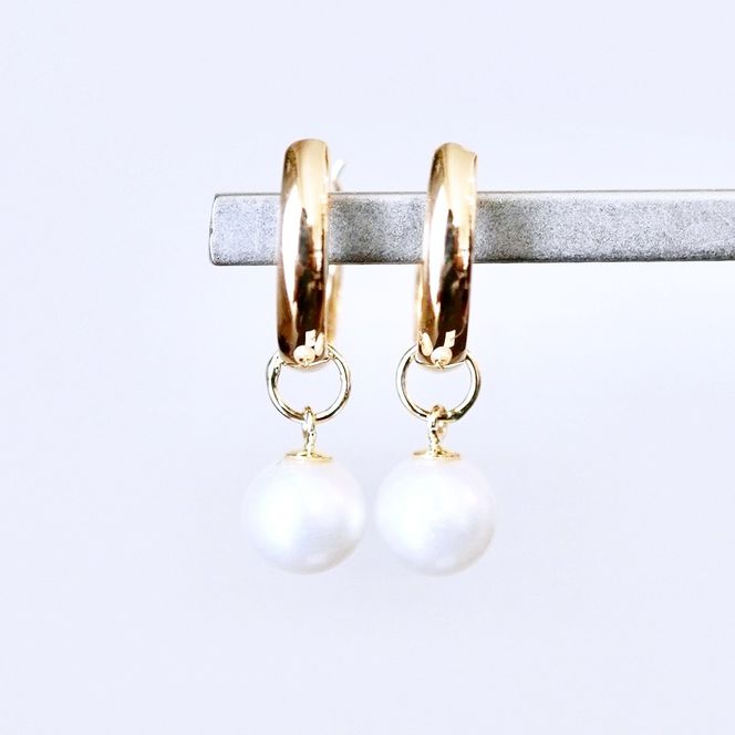 K18 18金 イエローゴールド 2WAY ピアス 地金 真珠 パール フープピアス (直径10mm) 保証書付 SMK-5249 SWAD098-pyg