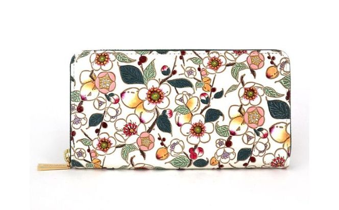 【文庫屋大関】 大容量　ぐるっとファスナーの長財布　梅花（メイホア）【皮革工芸品】 ファッション小物 民芸品 