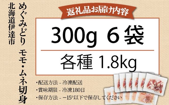 北海道産 めぐみどり もも むね 各1.8kg 切身 モモ 鶏もも 鶏モモ ムネ 鶏むね 鶏ムネ 鶏肉 チキン 銘柄鶏 肉 冷凍 小分け 便利 時短 唐揚 焼鳥 鍋 ソテー プライフーズ 送料無料