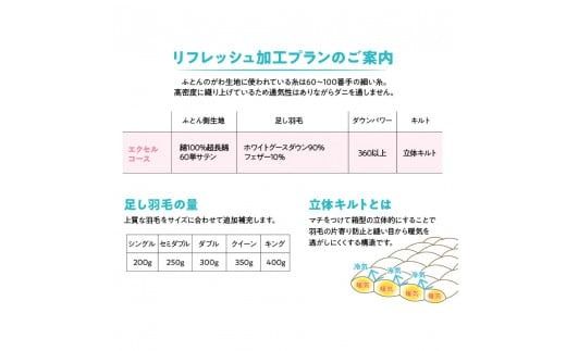 【甲州羽毛ふとん】羽毛リフレッシュサービス・エクセルコース（シングル～キングサイズ） 羽毛布団 リフォーム 布団洗浄 クリーニング 仕立て直し 打ち直し リフレッシュサービス 山梨 富士吉田